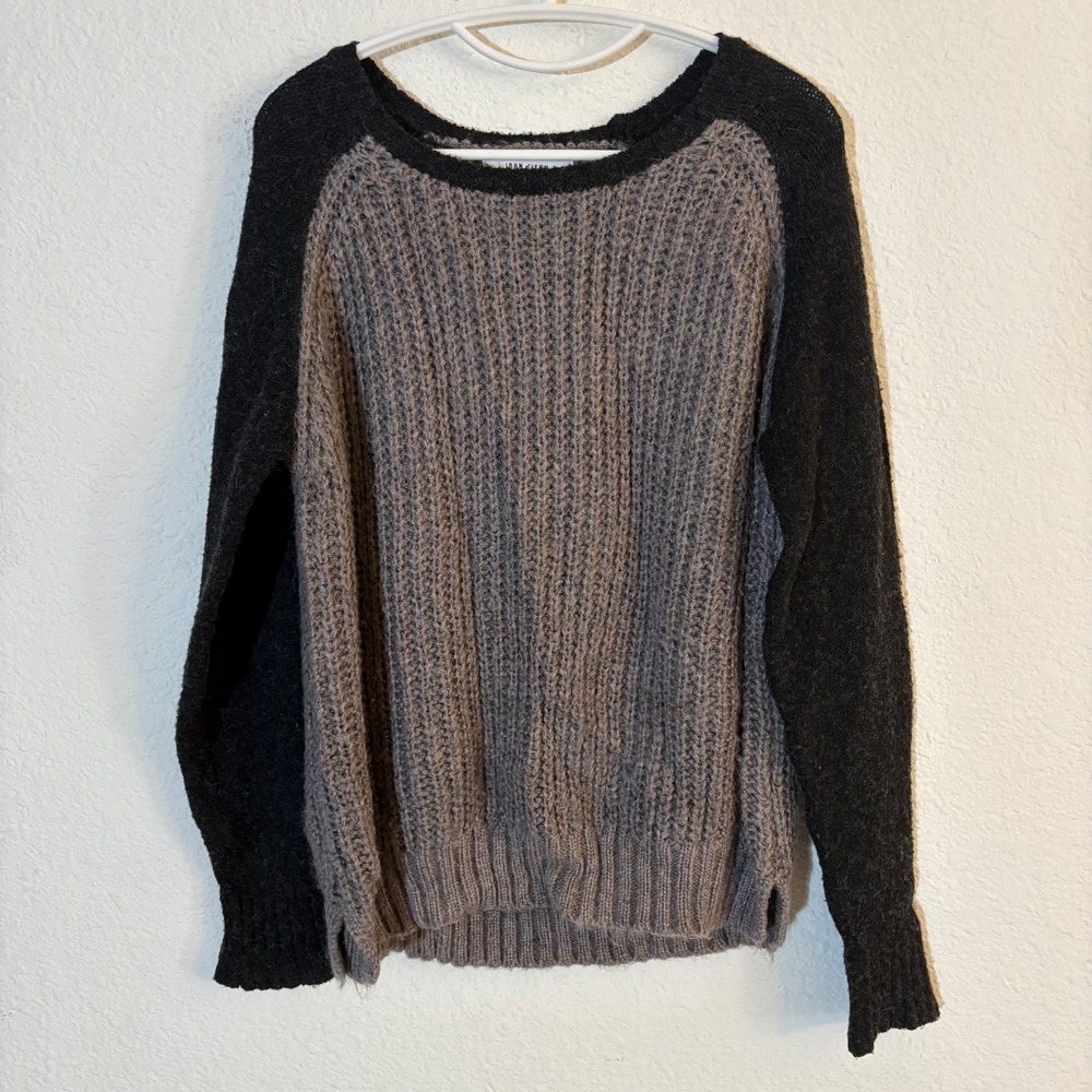 John + Jenn Colorblock Raglan Sweater Womens Medium Gray Black
